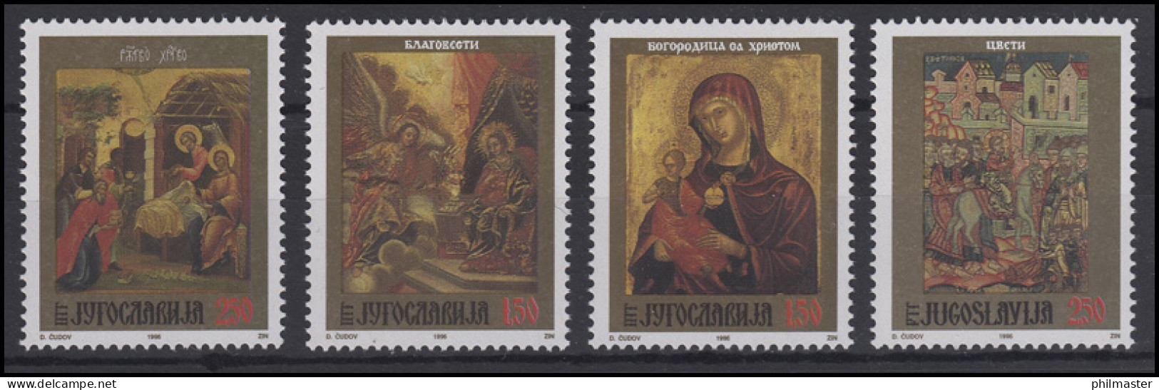 Jugoslawien: Fresken & Wandmalereien - Heilige 1996, 4 Werte, Satz **  - Christianisme