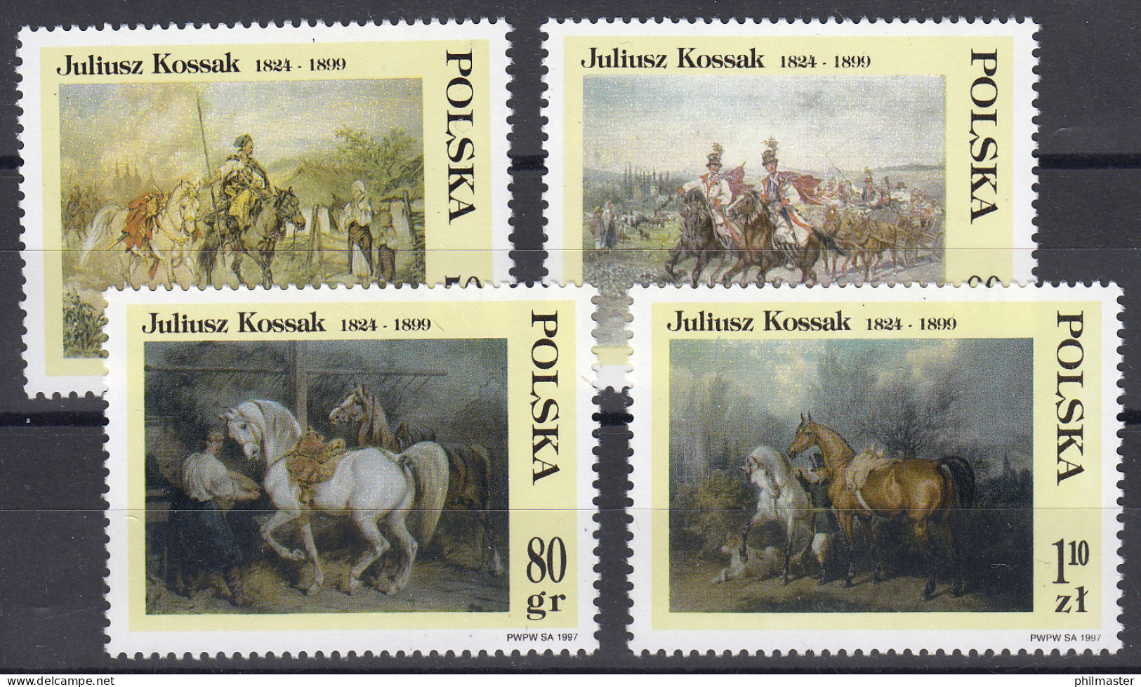 Polen: Gemälde Von Juliusz Kossak: Mensch & Pferd, 4 Werte, Satz ** - Horses