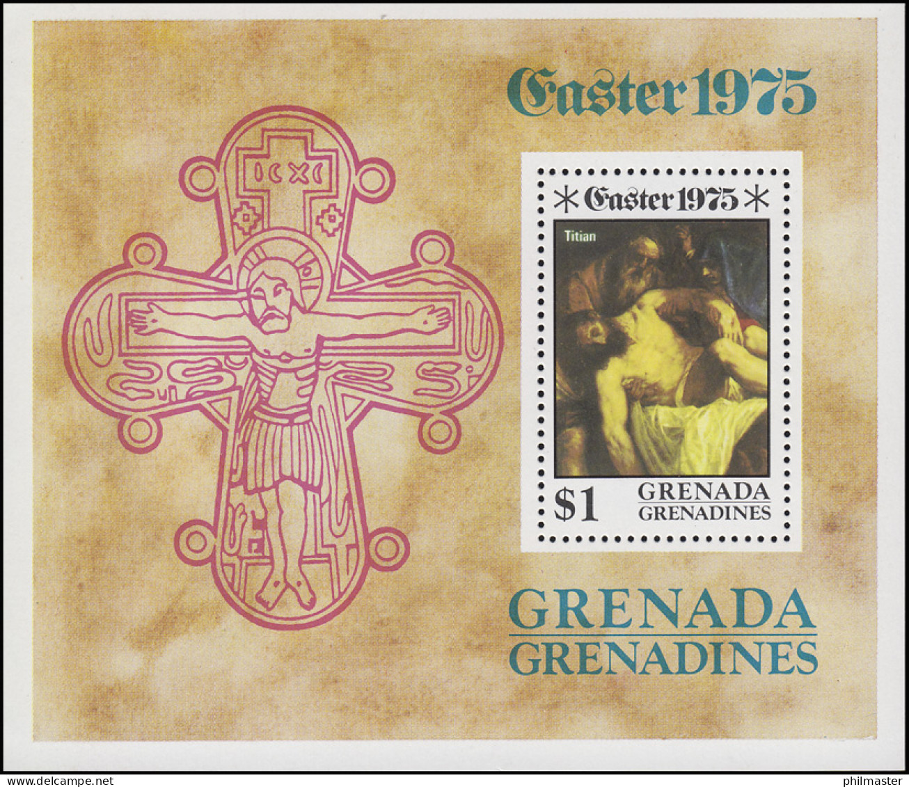 Grenadines: Ostern Easter - Die Kreuzigung Christi 1975, Block ** - Christendom