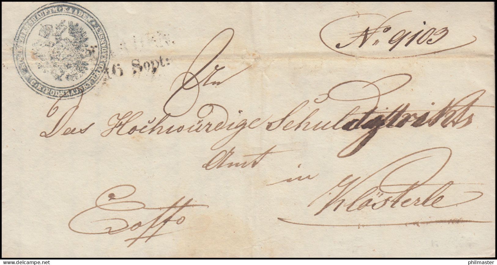 Österreich Vorphilatelie Zweizeiler KAADEN 16. Sept. Nach Klösterle 16.9.1851 - ...-1850 Prephilately