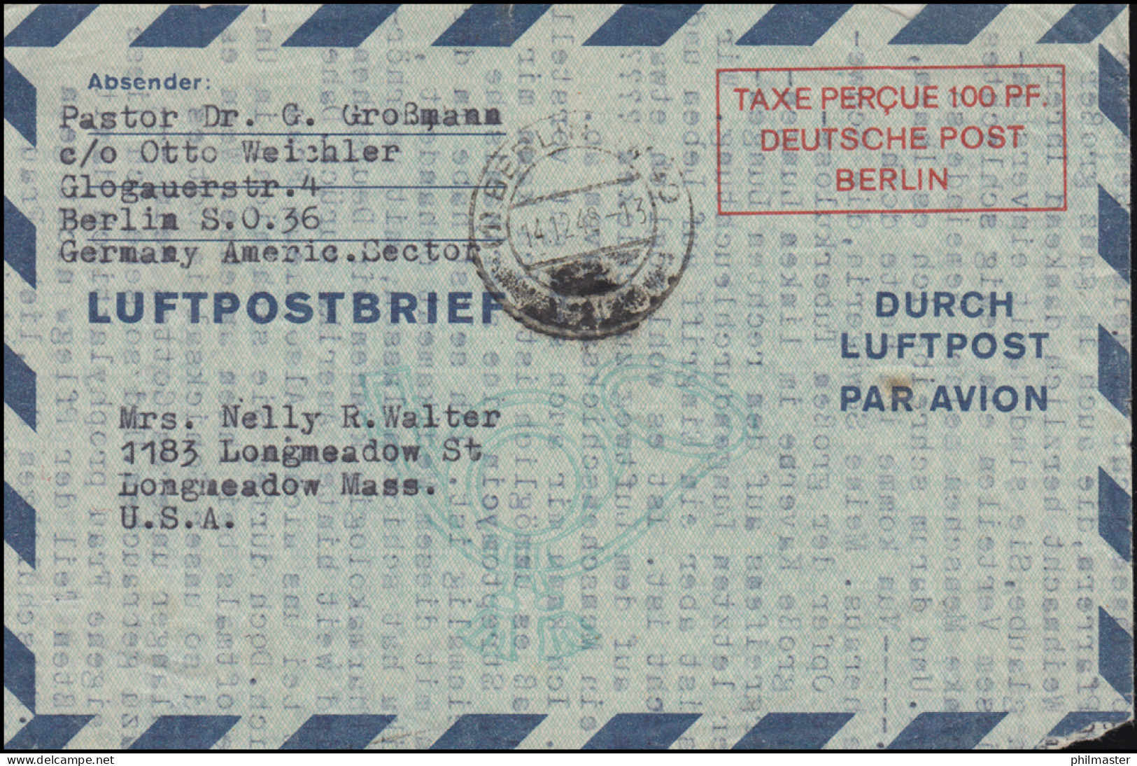 Luftpostfaltbrief LF 1 II Zu 100 Pf. Doppellinien BERLIN 14.12.1948 In Die USA - Other & Unclassified