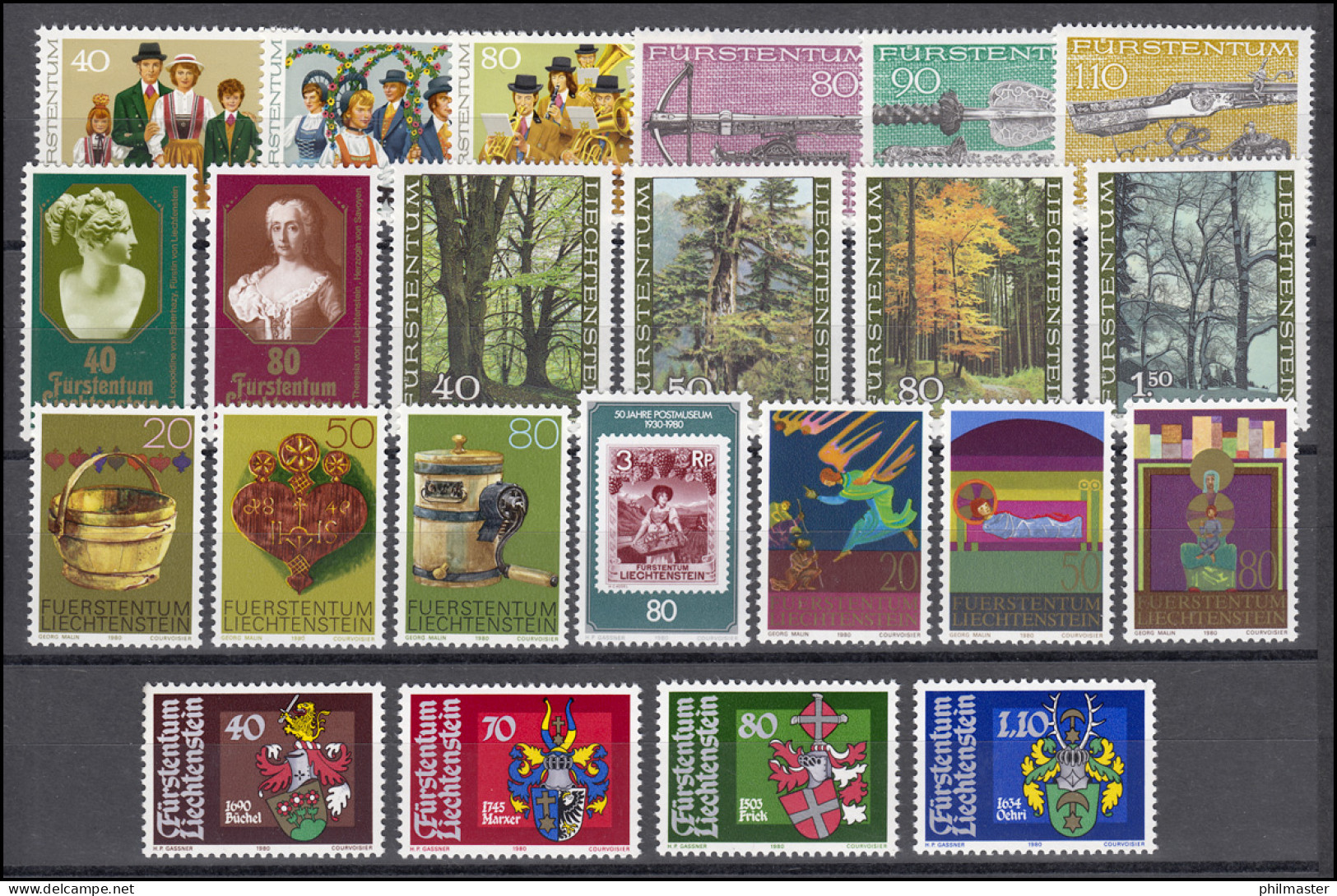 741-763 Liechtenstein Jahrgang 1980 Komplett, Postfrisch - Ungebraucht