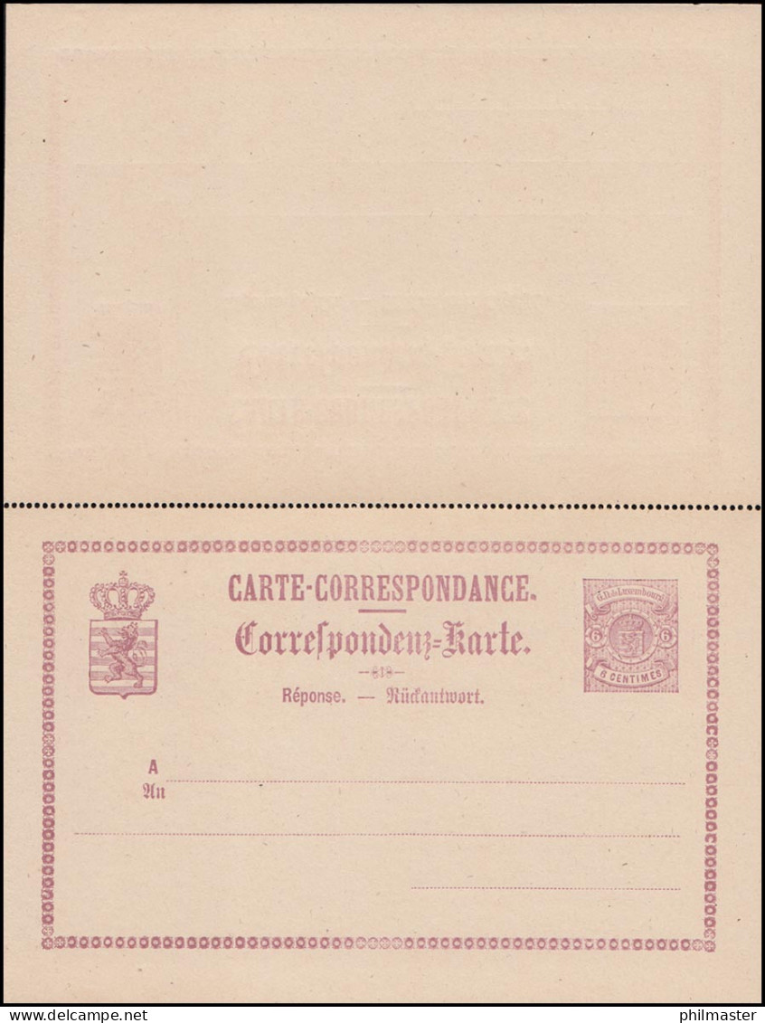 Luxemburg Postkarte P 6 Wappen Im Kreis 6/6 C. Rotviolett, Ungebraucht - Andere & Zonder Classificatie