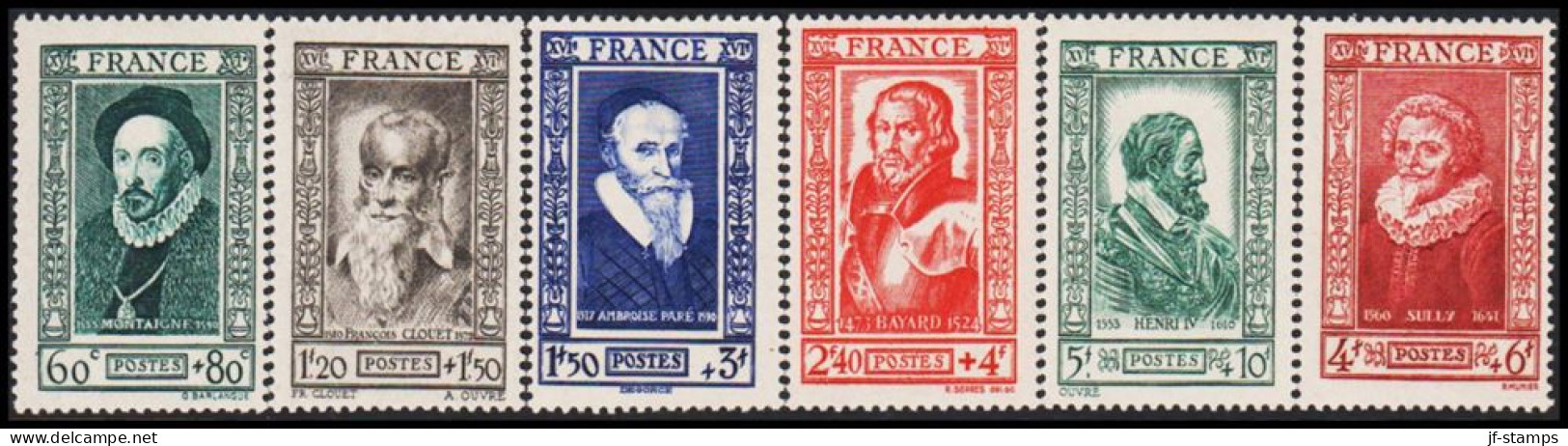 1943. REP. FRANCAISE. National Aid Complete Set. Hinged.  (Michel 600-605) - JF544930 - Unused Stamps