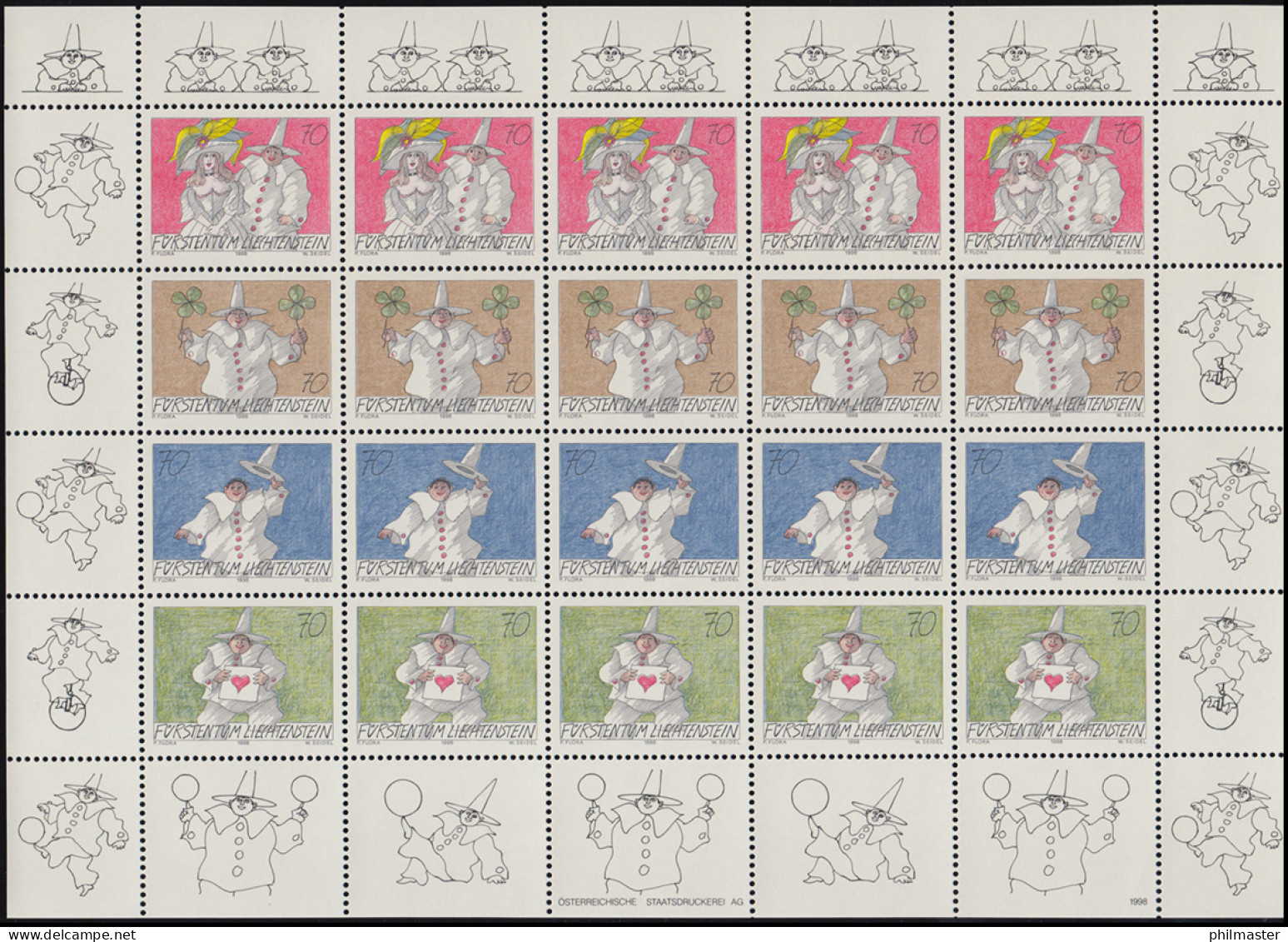 1173-1176 Grußmarken: Spaß Am Brief 1998, Zusammendruck-Bogen **  - Unused Stamps