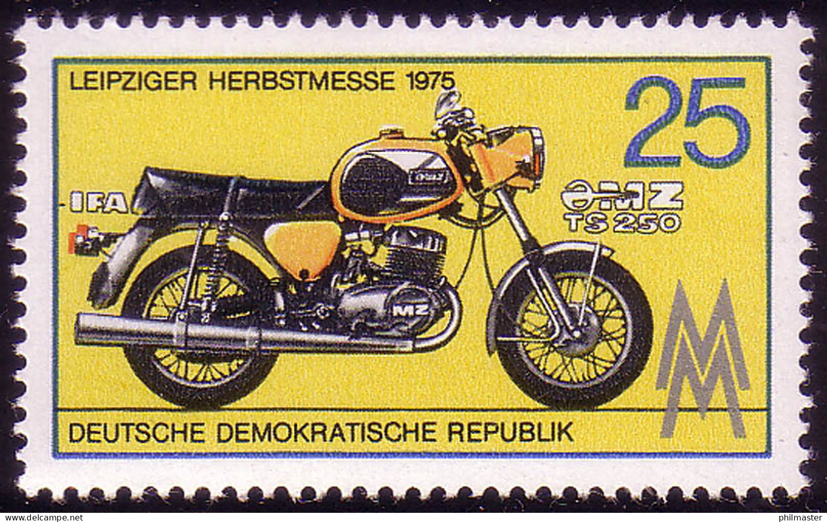 2077 Leipziger Herbstmesse 1975 25 Pf Motorrad IFA MZ TS 250, ** - Ungebraucht