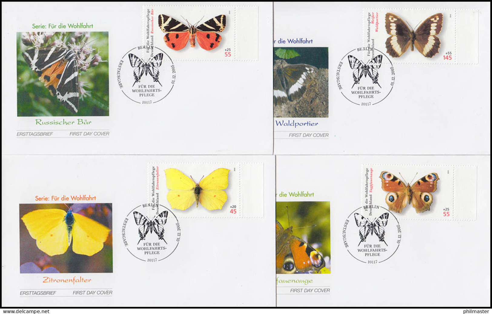 2500-2503 Wohlfahrt Schmetterlinge 2005 Satz Auf 5 Schmuck-FDC Berlin - Vlinders