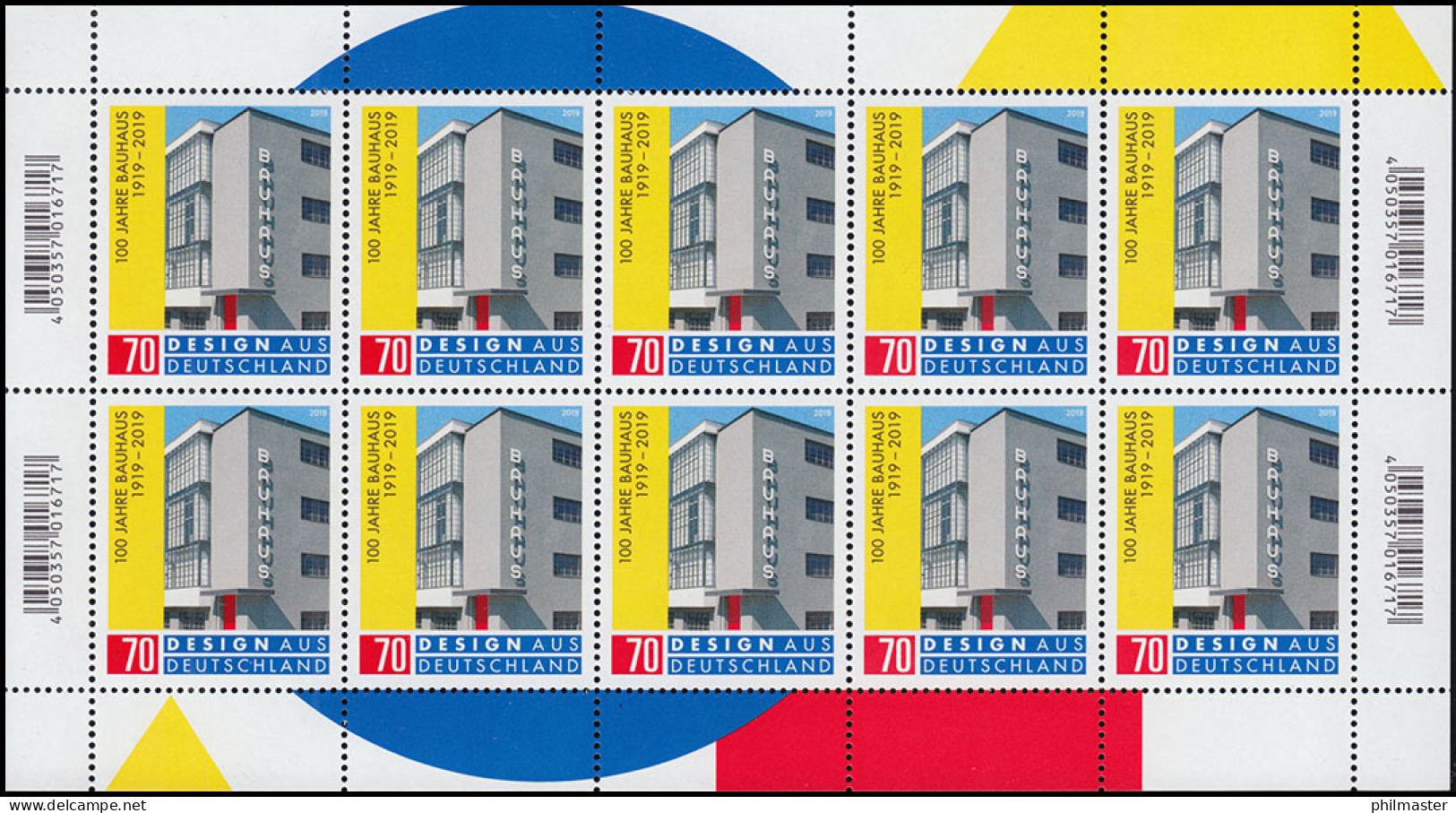 3453 Jubiläum 100 Jahre Bauhaus - 10er-Bogen ** Postfrisch - 2001-2010