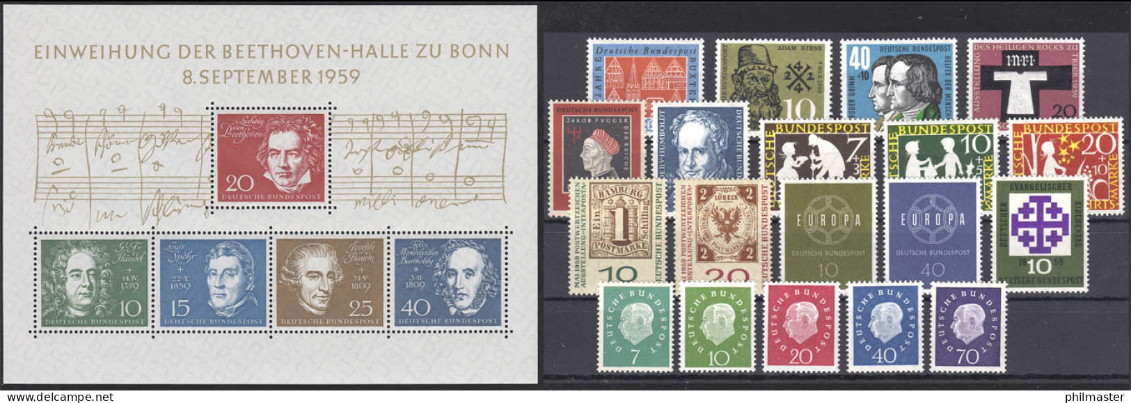 302-325 Bund-Jahrgang 1959 Komplett (19 Marken Und Block 2), Postfrisch ** - Colecciones Anuales