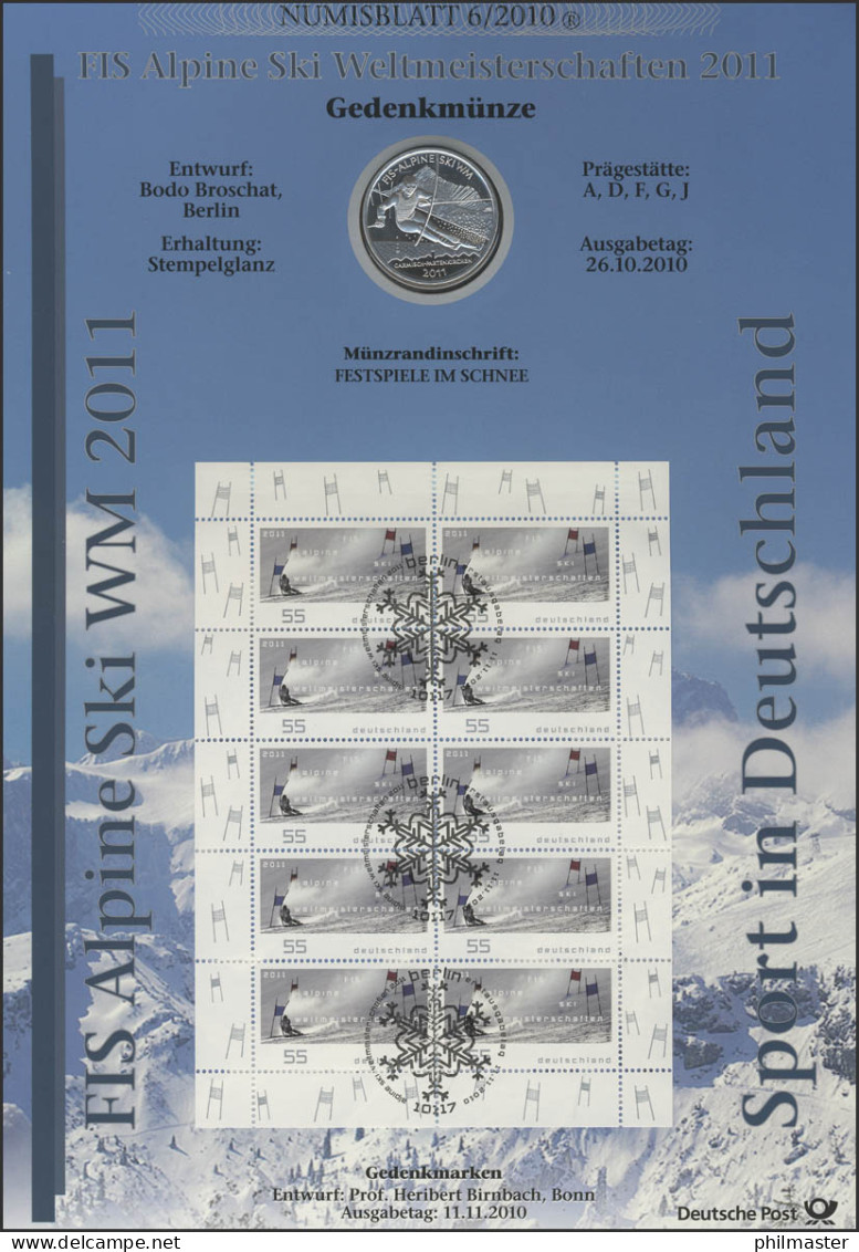 2834 FIS Alpine Ski-WM Garmisch-Partenkirchen - Numisblatt 6/2010 - Coin Envelopes