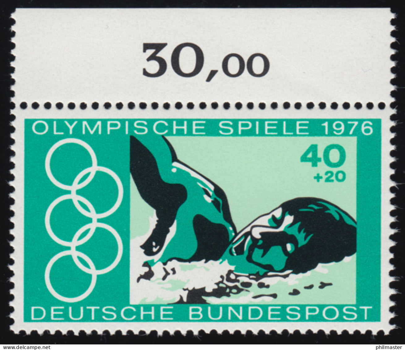 886 Olympia Montreal 40+20 Pf Schwimmen ** Oberrand - Unused Stamps