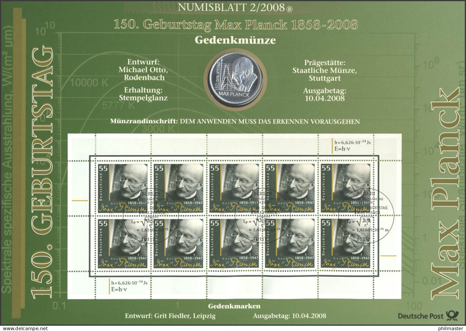 2658 Nobelpreisträger Max Planck - Numisblatt 2/2008 - Enveloppes Numismatiques