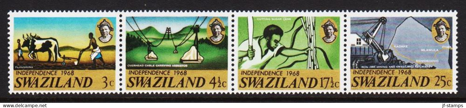 1968. SWAZILAND. INDEPENDENCE Complete Set With 4 Stamps In 4stripe Never Hinged.  (MICHEL 156-159) - JF544937 - Swasiland (...-1967)