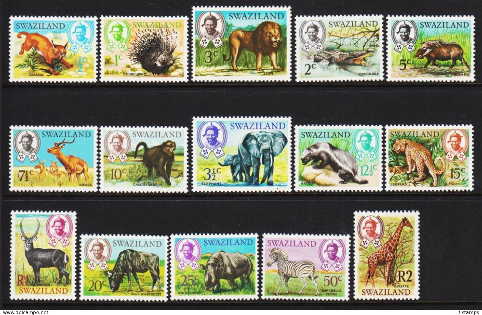 1968. SWAZILAND. Animals Complete Set With 15 Never Hinged Stamps.  (MICHEL 160-174) - JF544938 - Swasiland (...-1967)