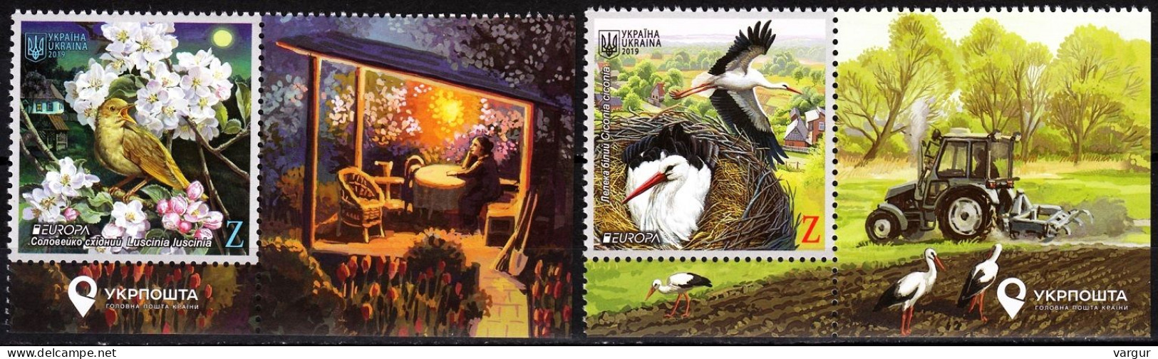 UKRAINE 2019-12 EUROPA: National Birds. Fauna Stork Nightingale. Pairs With LABELS, MNH - 2019