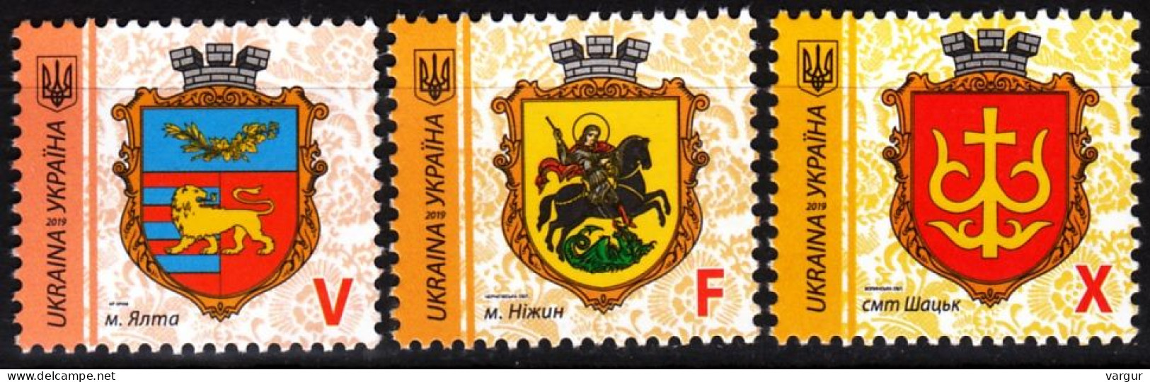 UKRAINE 2019-13 Definitive: Heraldry City Arms, 3v. Re-printing. Issues 1 & 2, MNH - Francobolli