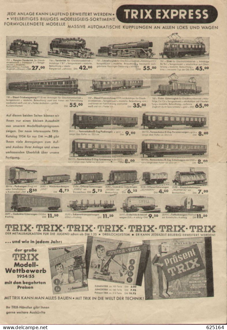 Catalogue TRIX EXPRESS 1954 INFORMATIONBLATT HO 1/87 Preis DM - Allemand