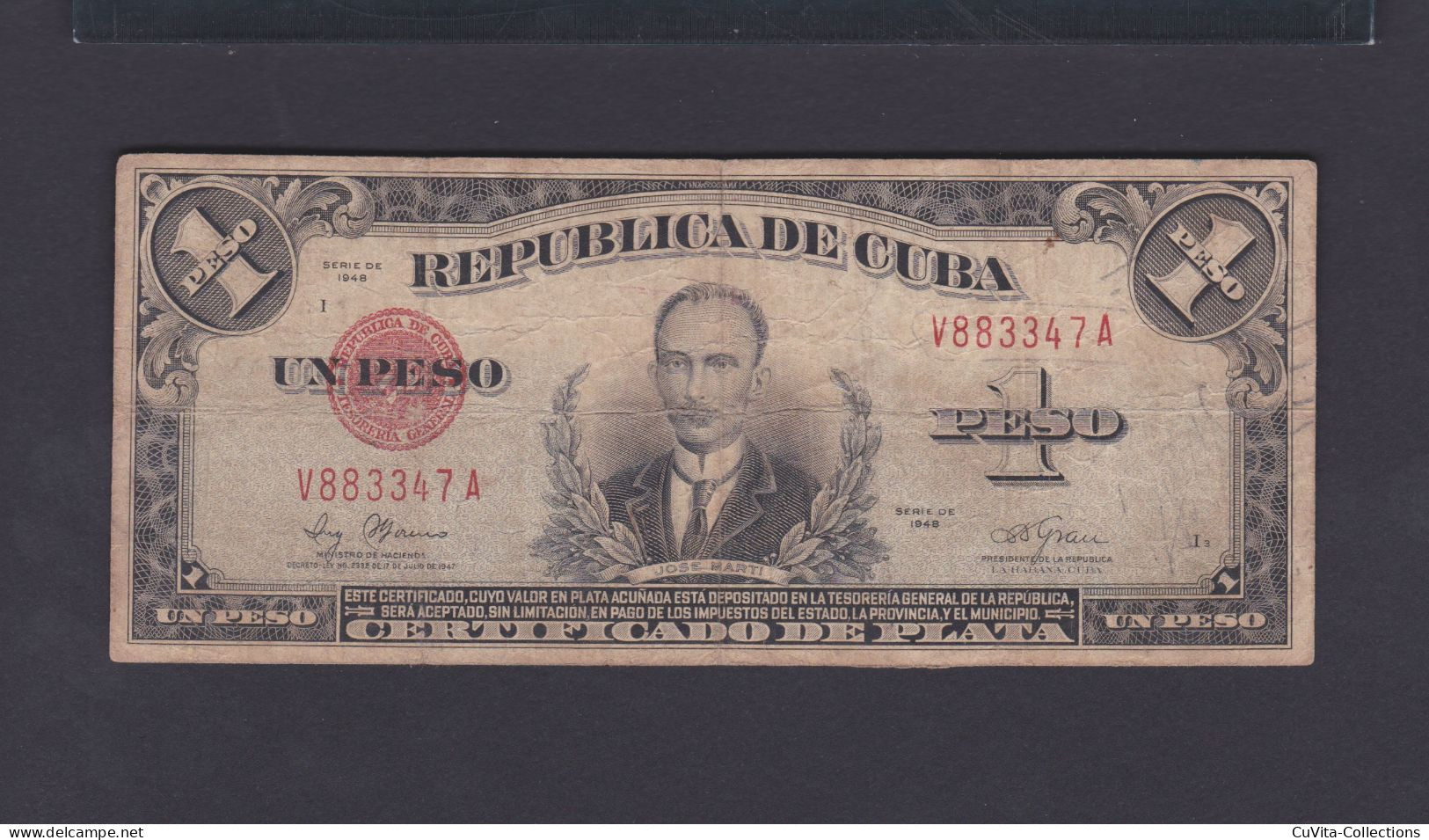CUBA 1 PESO 1948 F/BC Certificado De Plata - Kuba