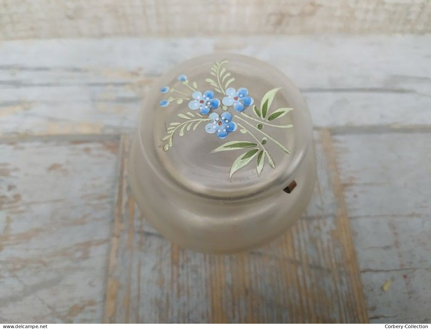 Ancienne Boite Verre Émaillé Fleurs Bleues Legras - Vetro & Cristallo