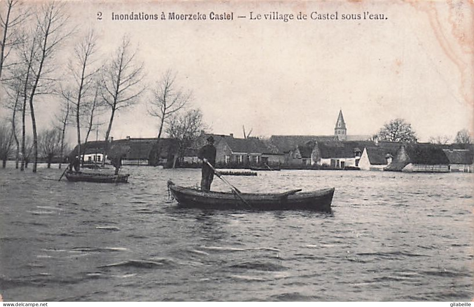 MOERZEKE - CASTEL - Overstroomingen Van Maart 1906 - Inondations De Mars 1906 - Le Village De Castel Sous L'eau - Hamme