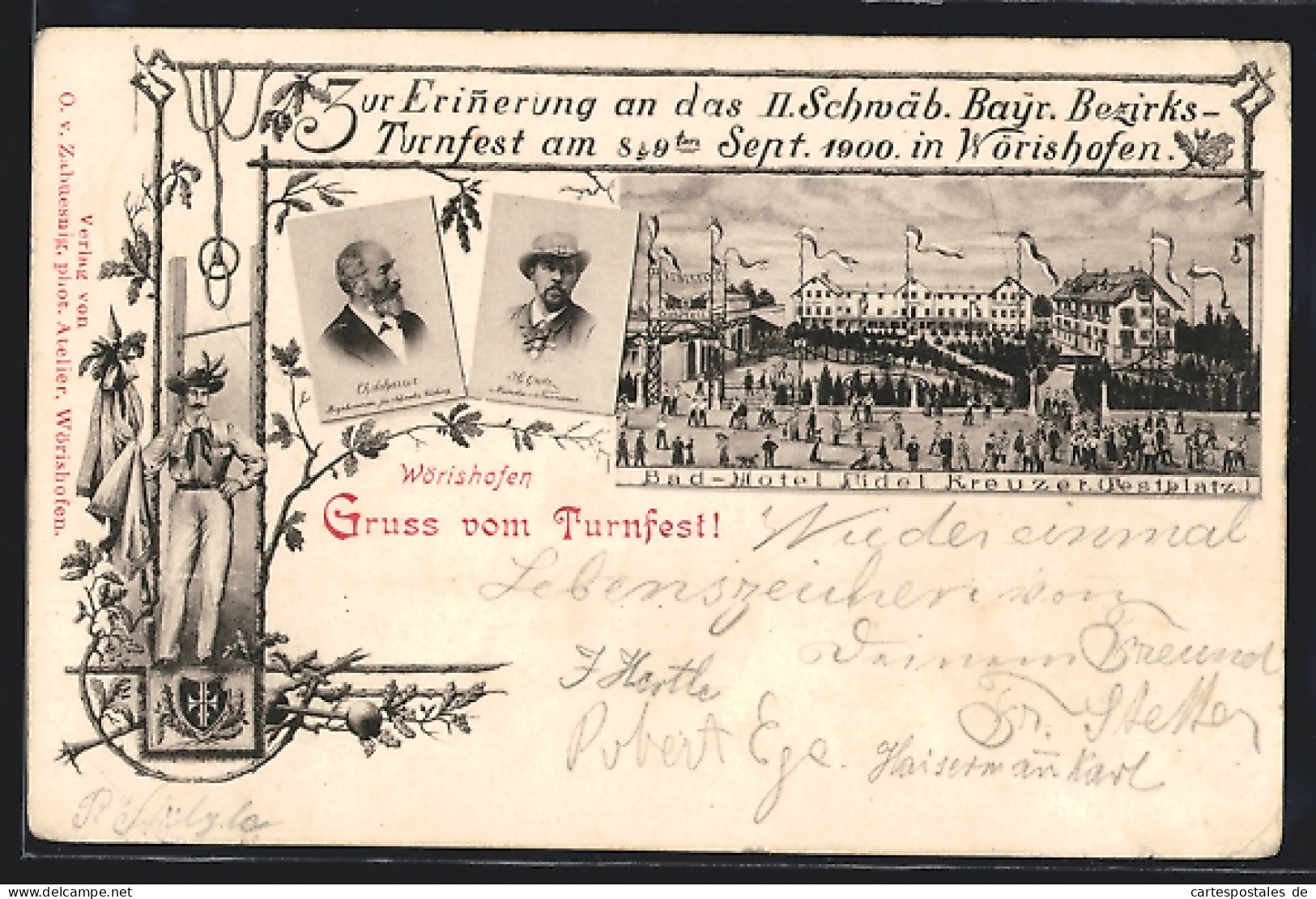 AK Wörishofen, Turnfest 1900, Bad-Hotel Fidel Kreuzer / Festplatz, Turner-Portraits  - Other & Unclassified