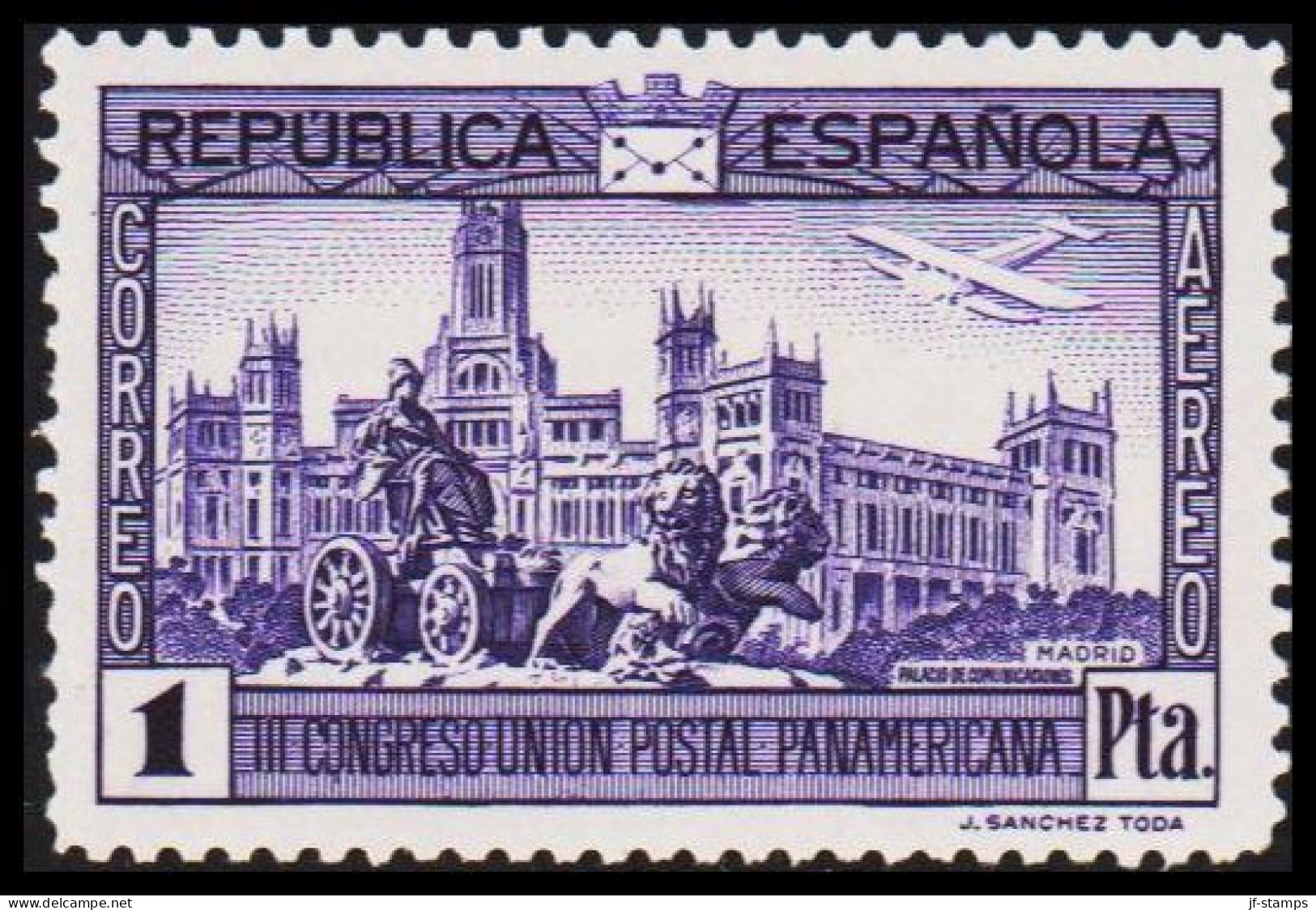 1931. ESPANA. III CONGRESO UNION POSTAL PANAMERICANA, CORREO AEREO. 1 PTA, Hinged. (Michel 596) - JF545056 - Nuovi