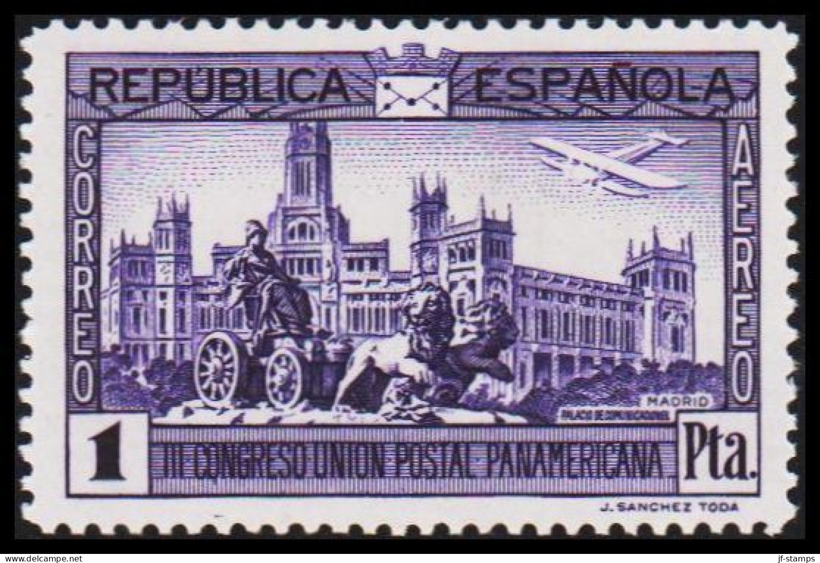 1931. ESPANA. III CONGRESO UNION POSTAL PANAMERICANA, CORREO AEREO. 1 PTA, Hinged. (Michel 596) - JF545059 - Nuovi