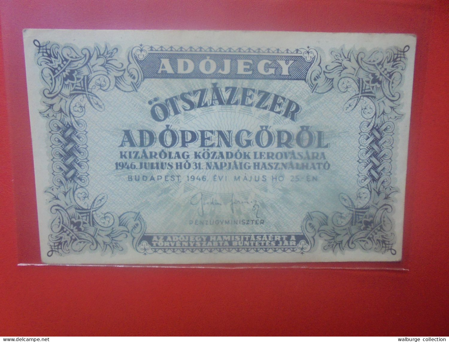 HONGRIE (TAX PENGÖ) 50.000 ADOPENGÖ 1946 Circuler (B.33) - Hungría