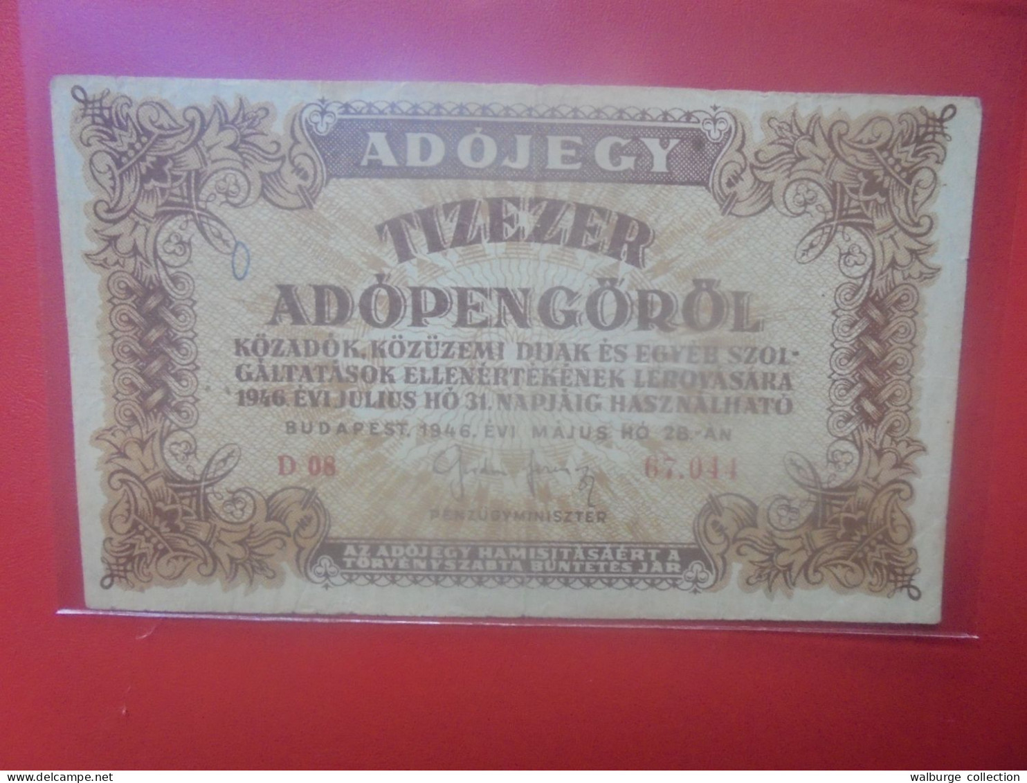 HONGRIE (TAX PENGÖ) 10.000 ADOPENGÖ 1946 Circuler (B.33) - Hungría