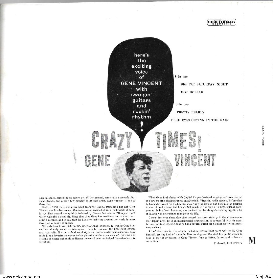 EP 45 RPM (7") Gene Vincent  "  Crazy Times !  " - Rock