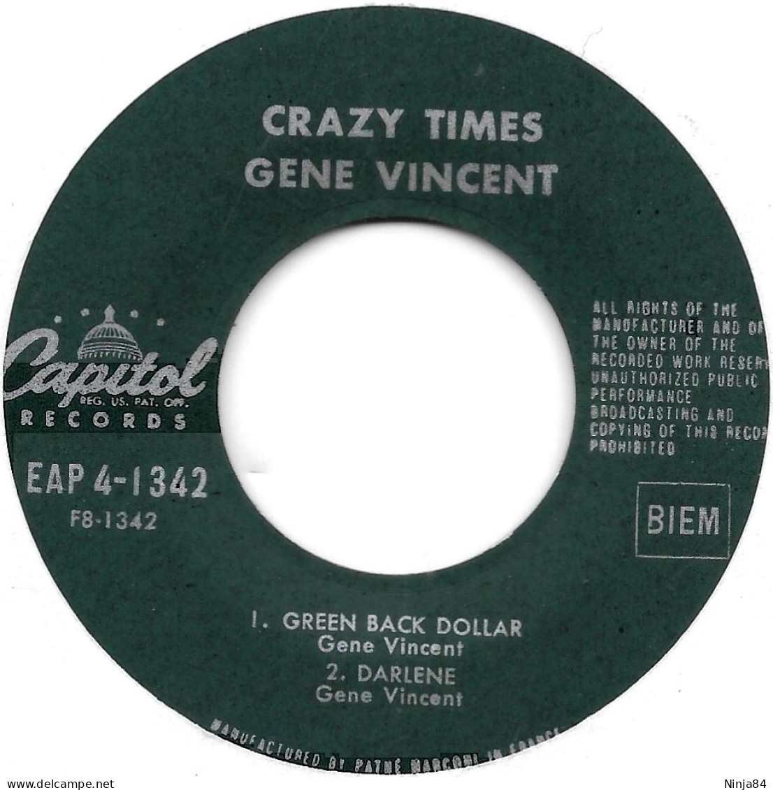 EP 45 RPM (7") Gene Vincent  "  Crazy Times !  " - Rock