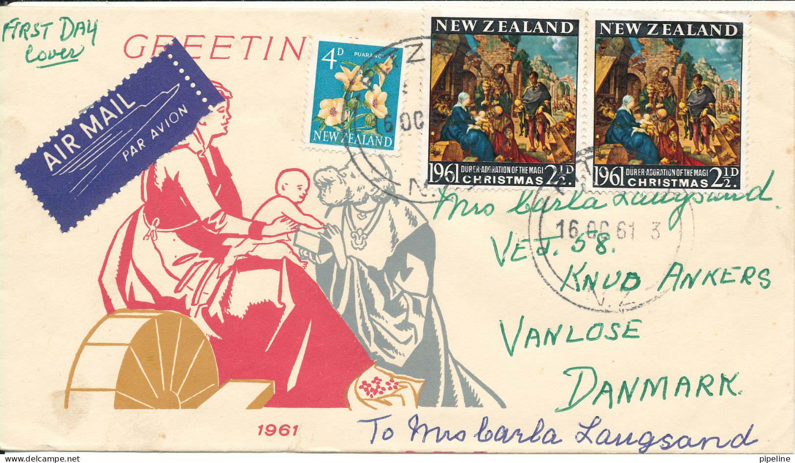 New Zealand FDC 16-10-1961 Christmas Stamps With Cachet - FDC