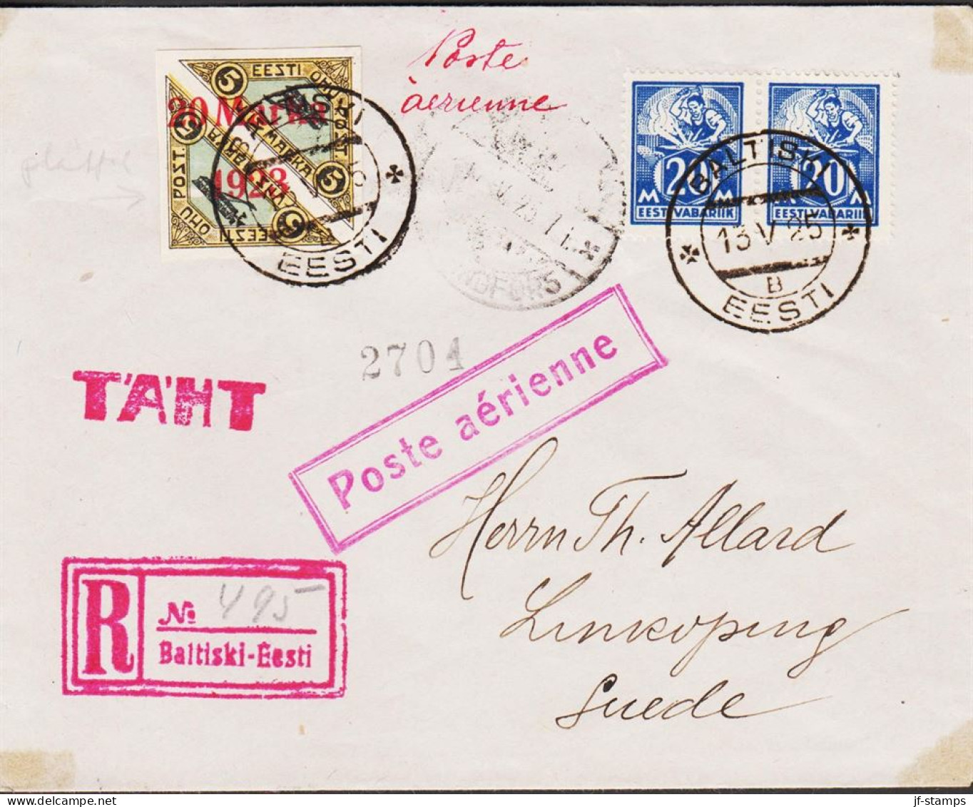 1925. EESTI POST. PROVISIONAL AIRMAILS 20 Marka 1923 Overprint Imperforated And With Variety... (Michel 44B+) - JF545099 - Estland