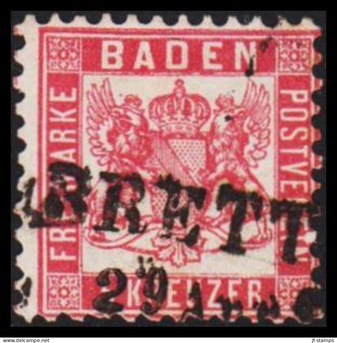 1862. BADEN. Wappen (Hintergrund Weiss.) 3 KREUZER 10x10fine Cancel BRETT 29 ....  - JF545106 - Autres & Non Classés