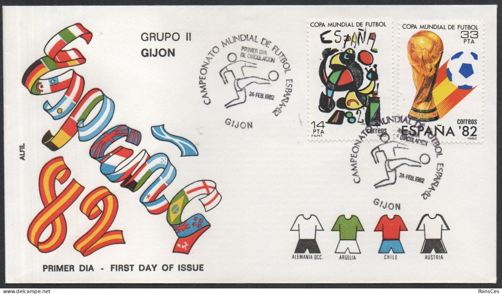 FOOTBALL - ESPAGNE GIJON 1982 - CAMPEONATO MUNDIAL DE FUTBOL - GRUPO II - FDC - A - 1982 – Spain