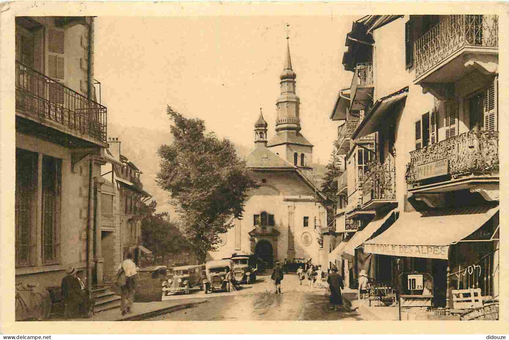 74 - Saint Gervais Les Bains - L'Eglise - Animée - Automobiles - Correspondance - CPA - Oblitération Ronde De 1939 - Voi - Saint-Gervais-les-Bains