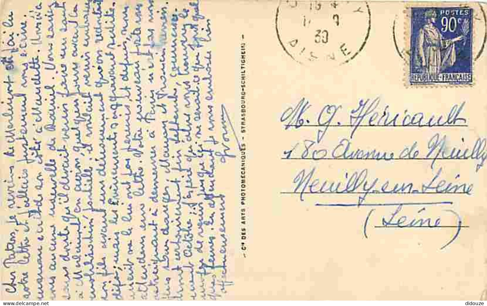 02 - Chauny - Place De L'Hôtel De Ville Et Eglise St-Martin - Correspondance - Oblitération Ronde De 1930 - CPA - Voir S - Chauny