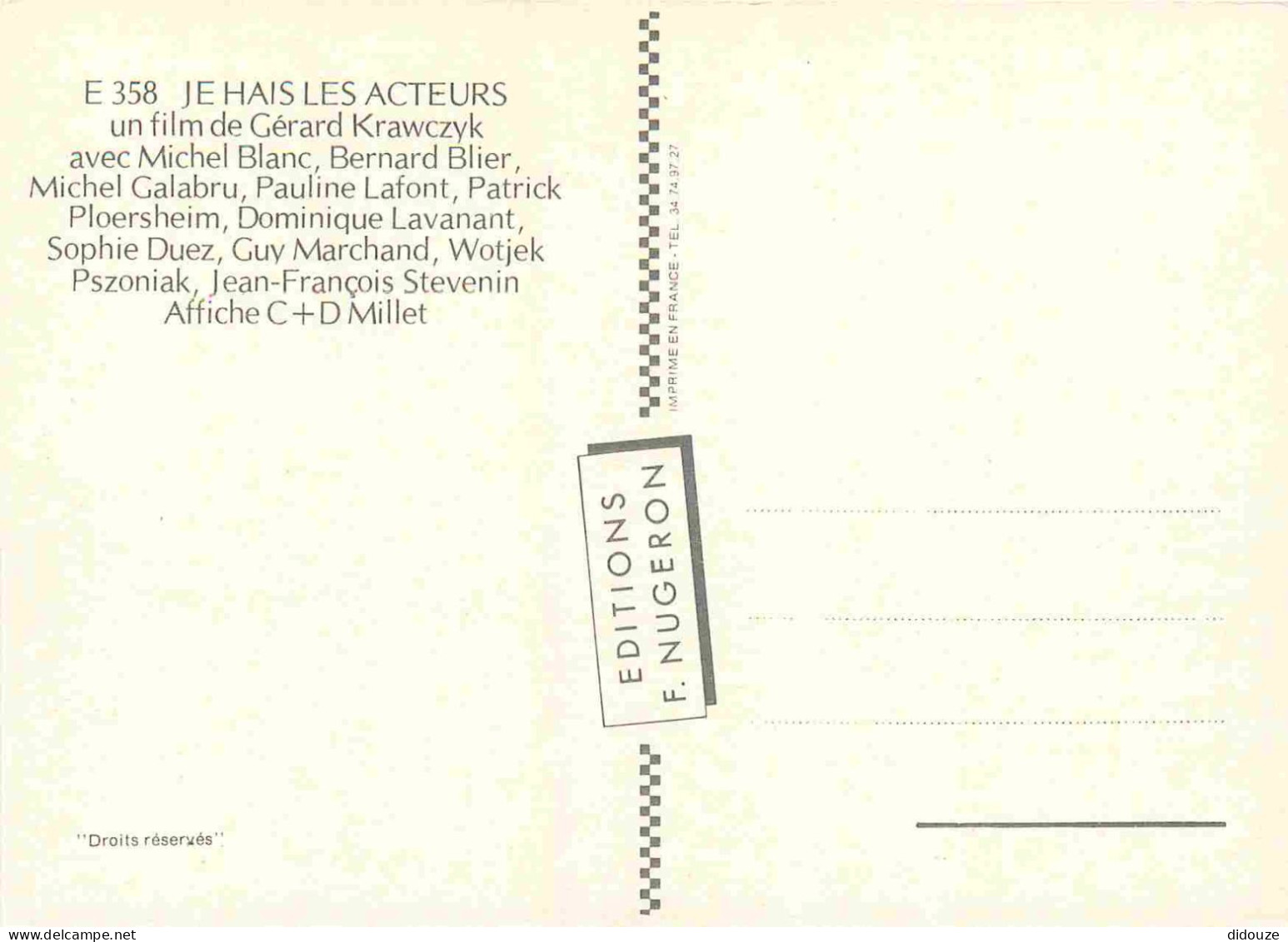 Cinema - Affiche De Film - Je Hais Les Acteurs - Michel Blanc - Bernard Blier - Michel Galabru - CPM - Carte Neuve - Voi - Posters On Cards