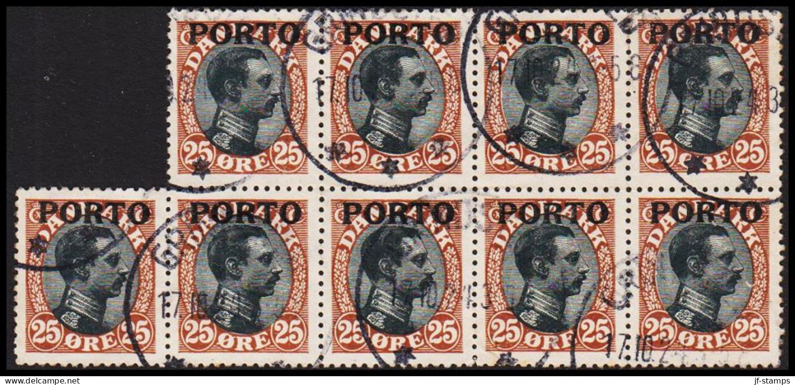 1923. DANMARK. Postage Due. Porto. Chr. X. 25 Øre Brown/black In 9block Cancelled GRINDSTED 17... (Michel P6) - JF545126 - Strafport