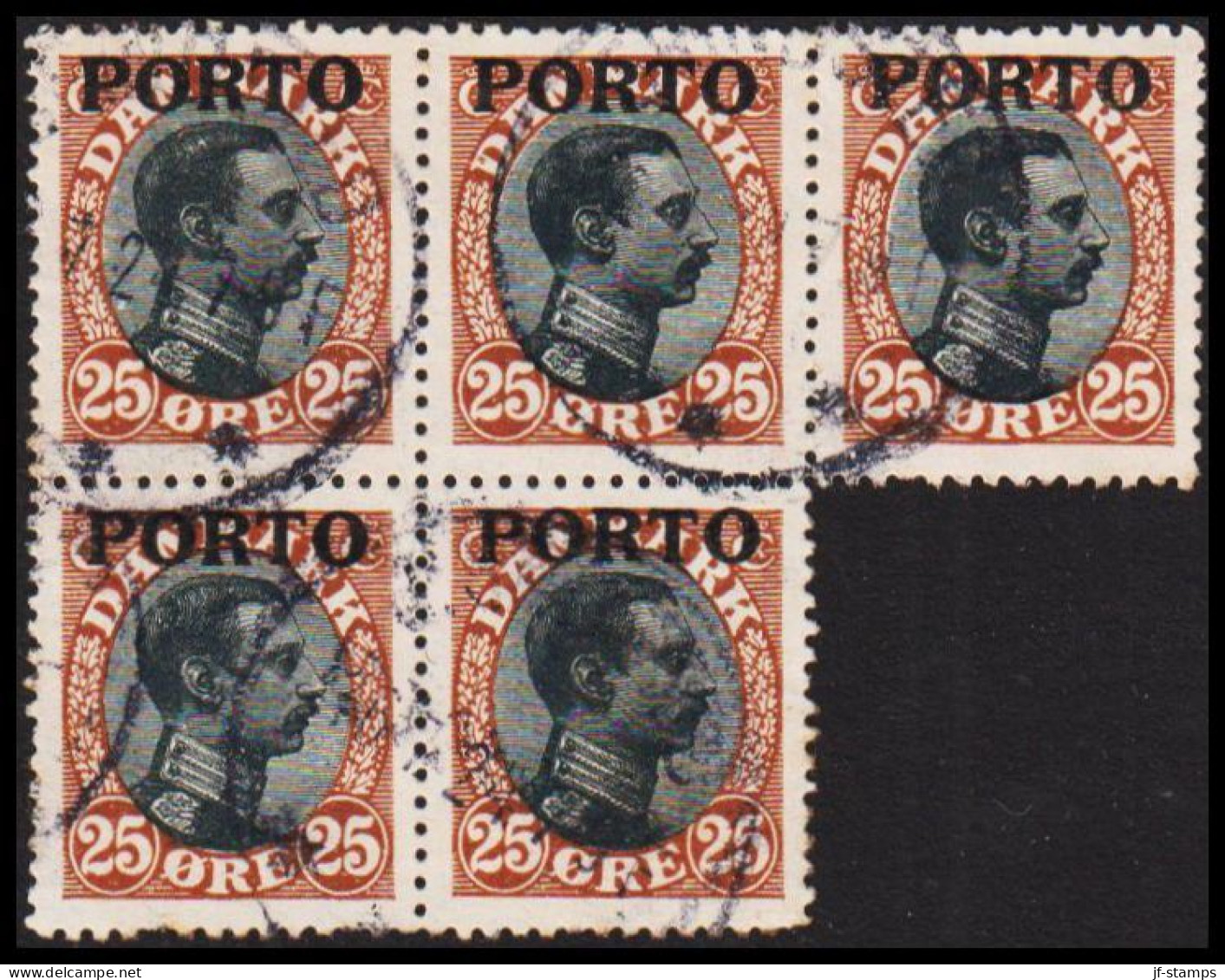 1923. DANMARK. Postage Due. Porto. Chr. X. 25 Øre Brown/black In 5block. (Michel P6) - JF545127 - Segnatasse