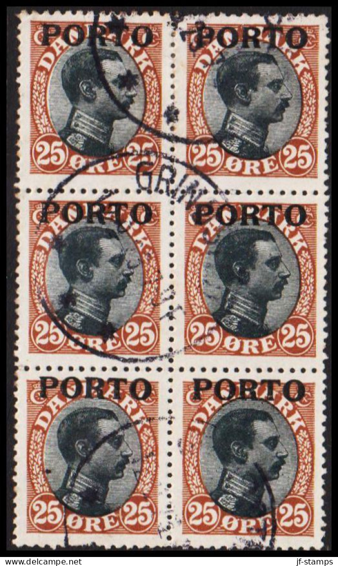 1923. DANMARK. Postage Due. Porto. Chr. X. 25 Øre Brown/black In 6block. (Michel P6) - JF545128 - Port Dû (Taxe)