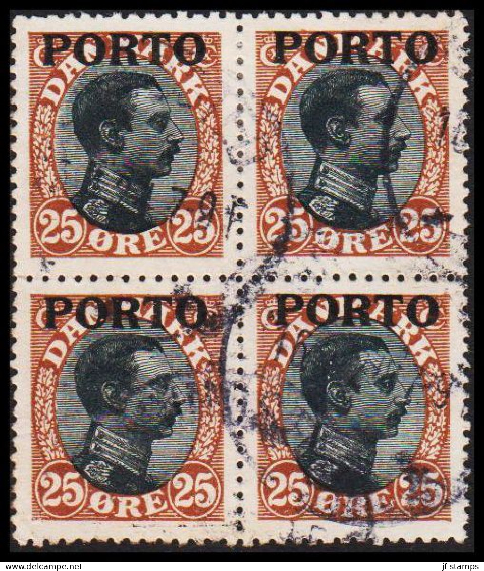 1923. DANMARK. Postage Due. Porto. Chr. X. 25 Øre Brown/black In 4block. (Michel P6) - JF545129 - Strafport