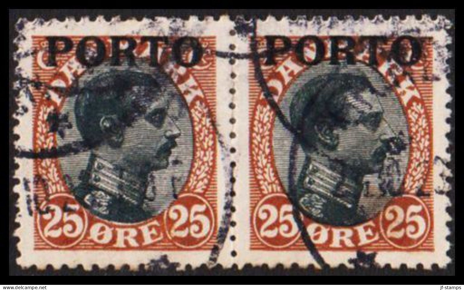 1923. DANMARK. Postage Due. Porto. Chr. X. 25 Øre Brown/black In Pair. (Michel P6) - JF545130 - Port Dû (Taxe)