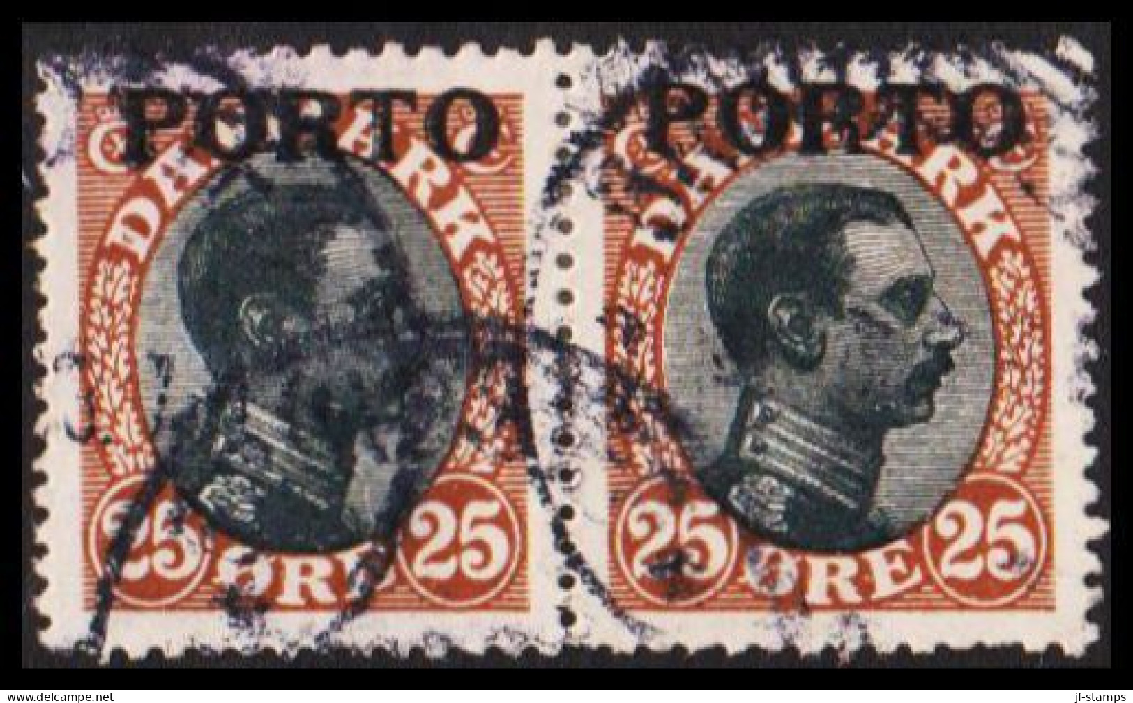 1923. DANMARK. Postage Due. Porto. Chr. X. 25 Øre Brown/black In Pair. (Michel P6) - JF545131 - Impuestos