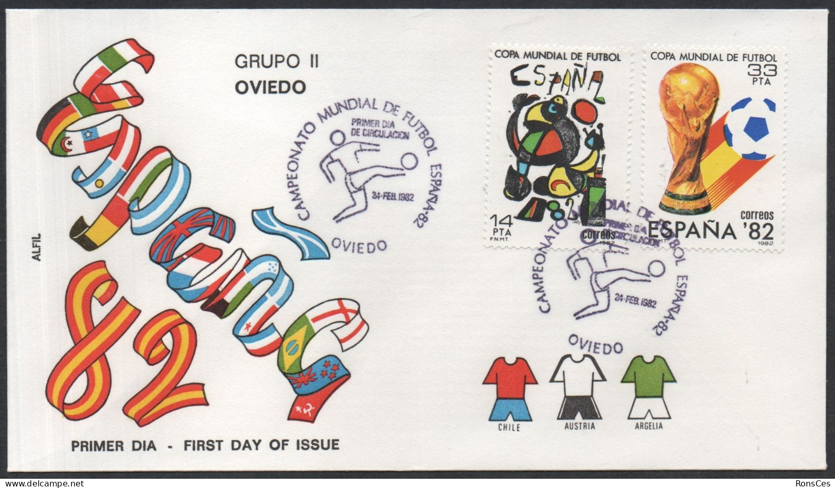 FOOTBALL - ESPAGNE OVIEDO 1982 - CAMPEONATO MUNDIAL DE FUTBOL - GRUPO II - FDC - A - 1982 – Spain