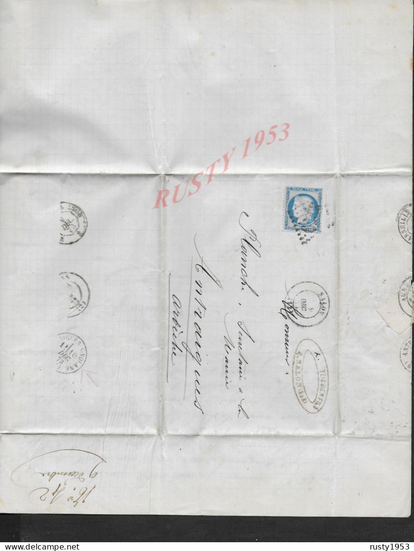 LETTRE DE 1873 ECRITE DE SALON DE TEISSIER FILS POUR CACHET ANTRAIGUES SUR VOLANE : - 1871-1875 Ceres