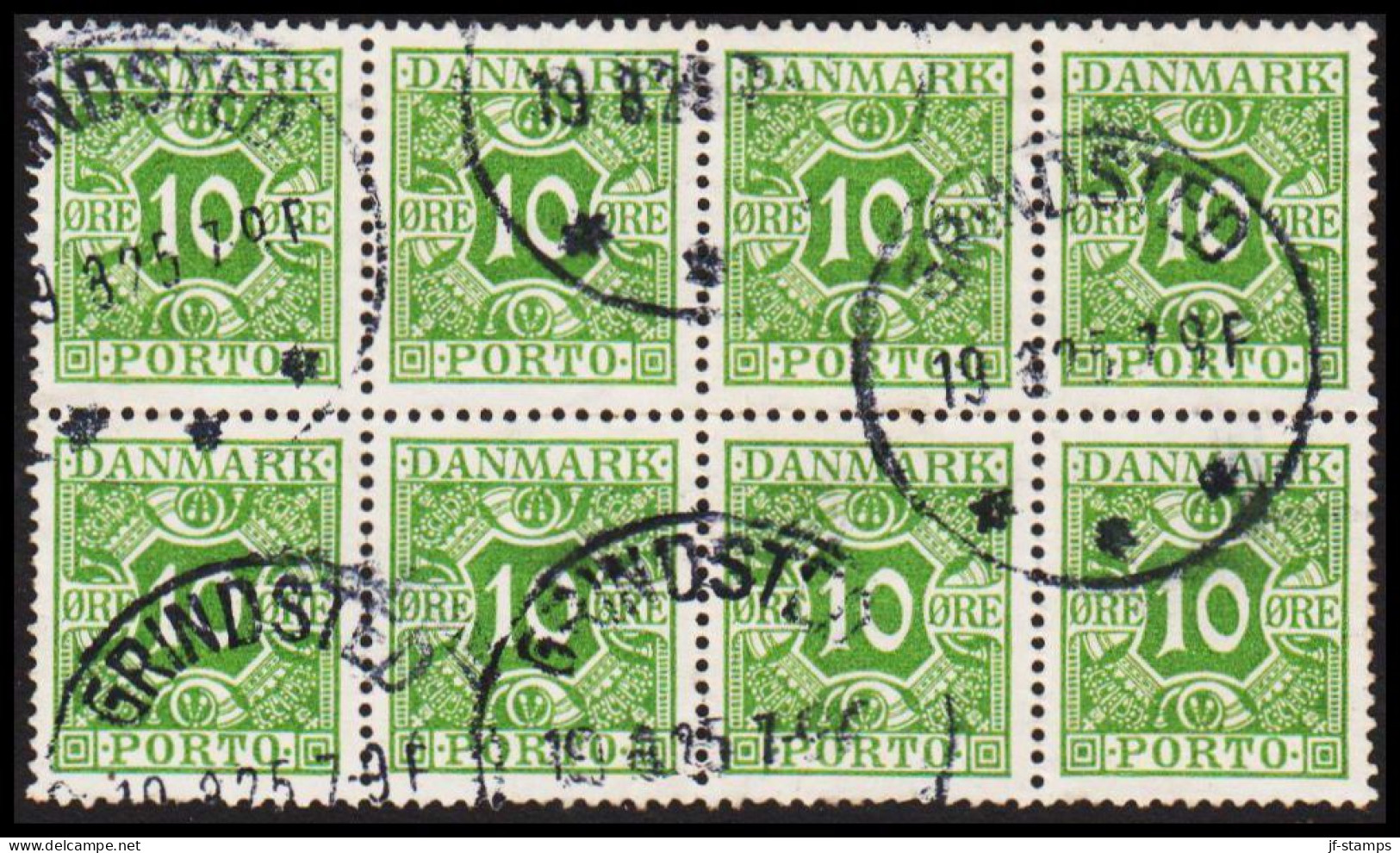 1928. Postage Due. Porto. 10 Øre Gren In 8block Cancelled GRIDSTED 19.8.25. (Michel P13) - JF545133 - Postage Due