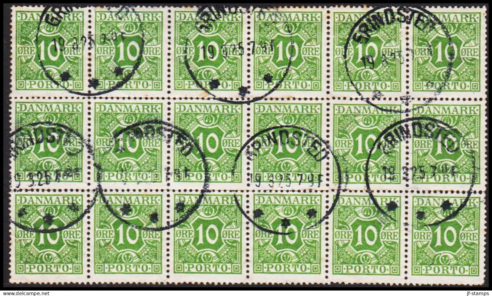 1928. Postage Due. Porto. 10 Øre Gren In 18block Cancelled GRIDSTED 19.8.25. (Michel P13) - JF545138 - Impuestos