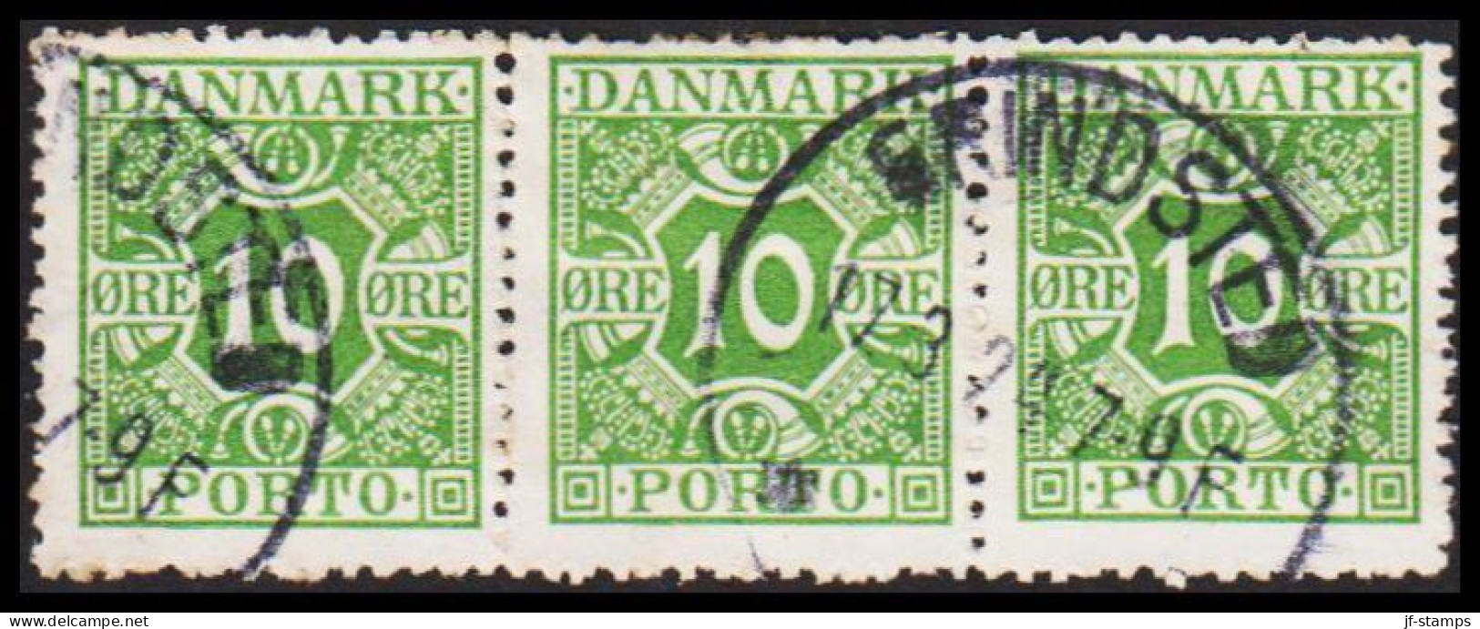 1928. Postage Due. Porto. 10 Øre Gren In 3stripe Cancelled GRIDSTED 17.3.24. (Michel P13) - JF545141 - Strafport