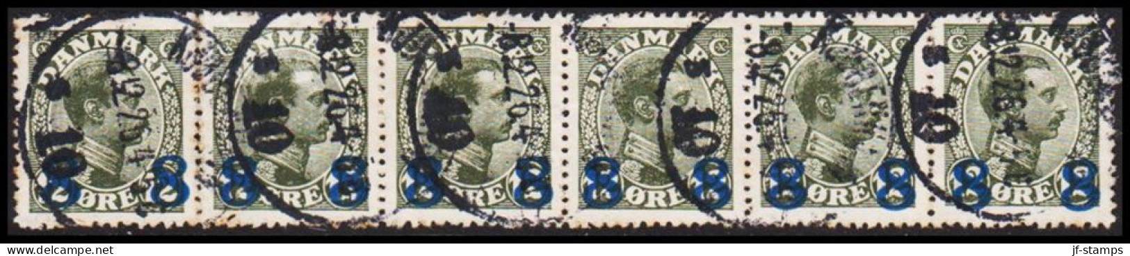 1921. DANMARK. Surcharge. 8 Øre On 12 Øre Olive-grey King Christian X In 6stripe Cancelled KJ... (Michel 113) - JF545145 - Gebruikt